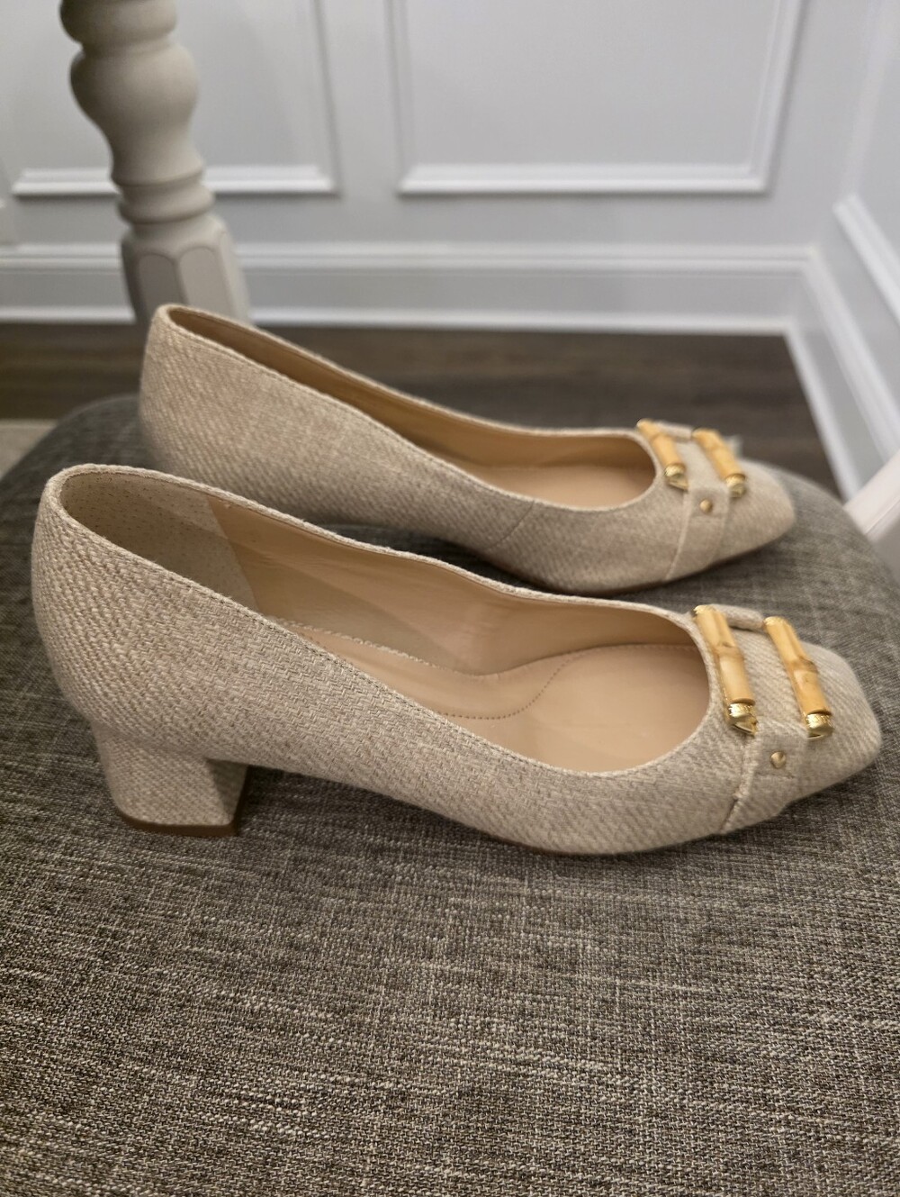 Talbots Bamboo Buckle Linen/Tweed Block Heels Size 7 - Picture 3 of 6